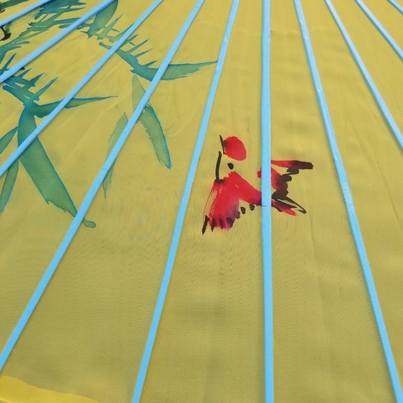 Set of 2 painted Chinese design fabric umbrellas - Picture 9 of 14